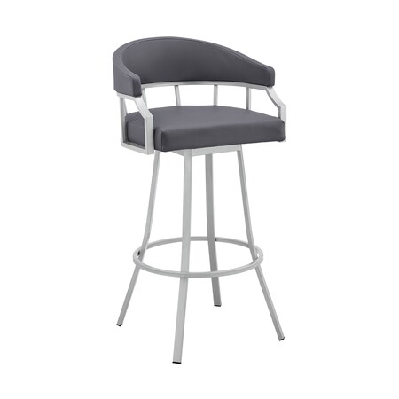 Armen Living Palmdale 30" Swivel Slate Gray Faux Leather and Silver Metal Bar Stool 795044878189